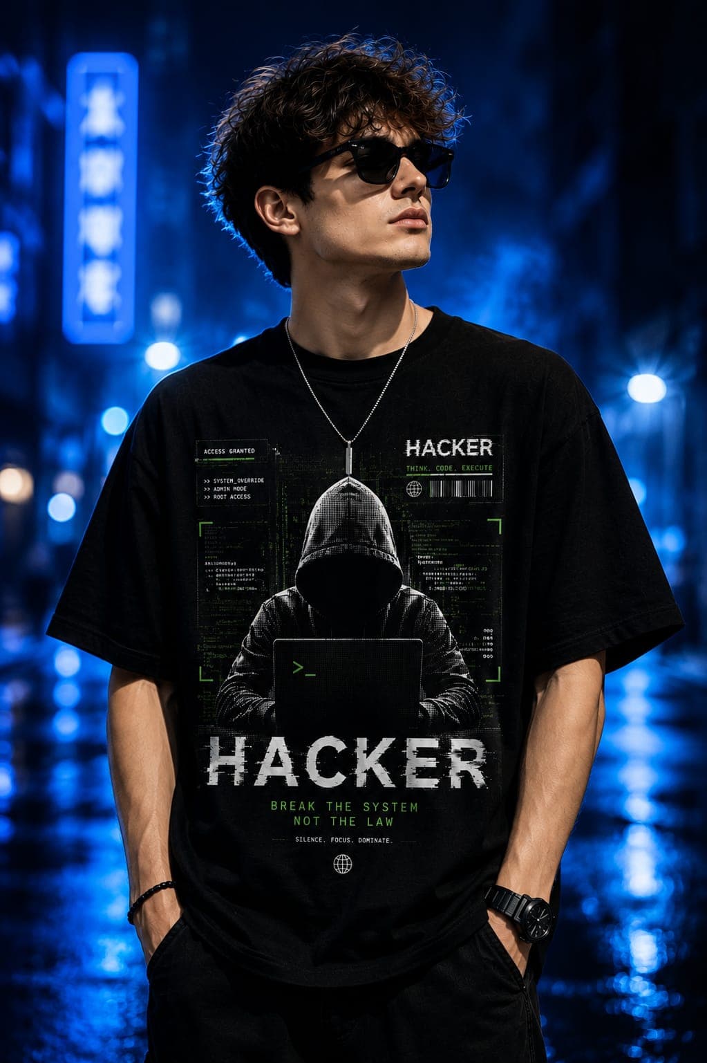 Cyber Hacker "Break The System" Oversized T-Shirt