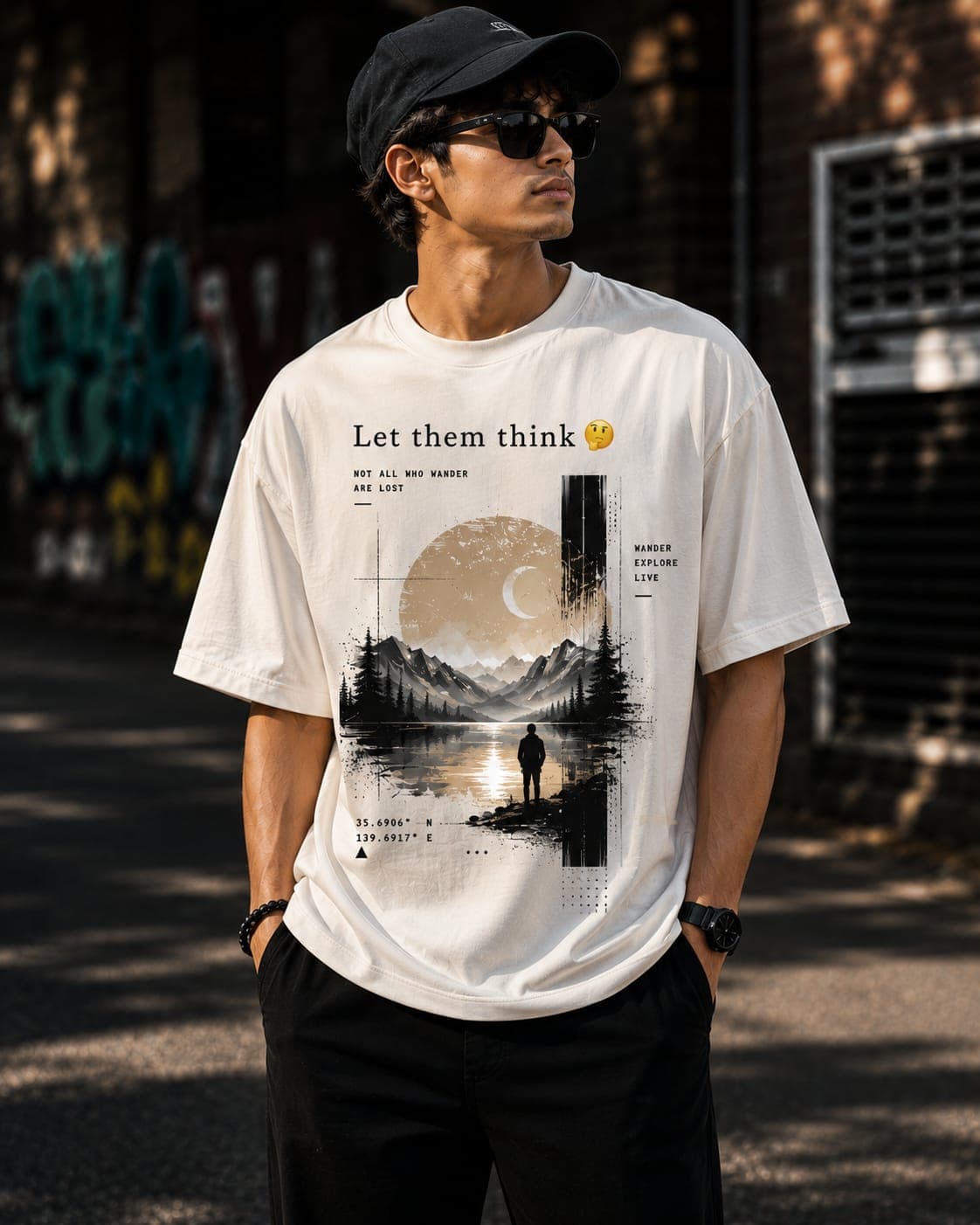 "Let Them Think" Minimalist Mountain Oversized T-Shirt